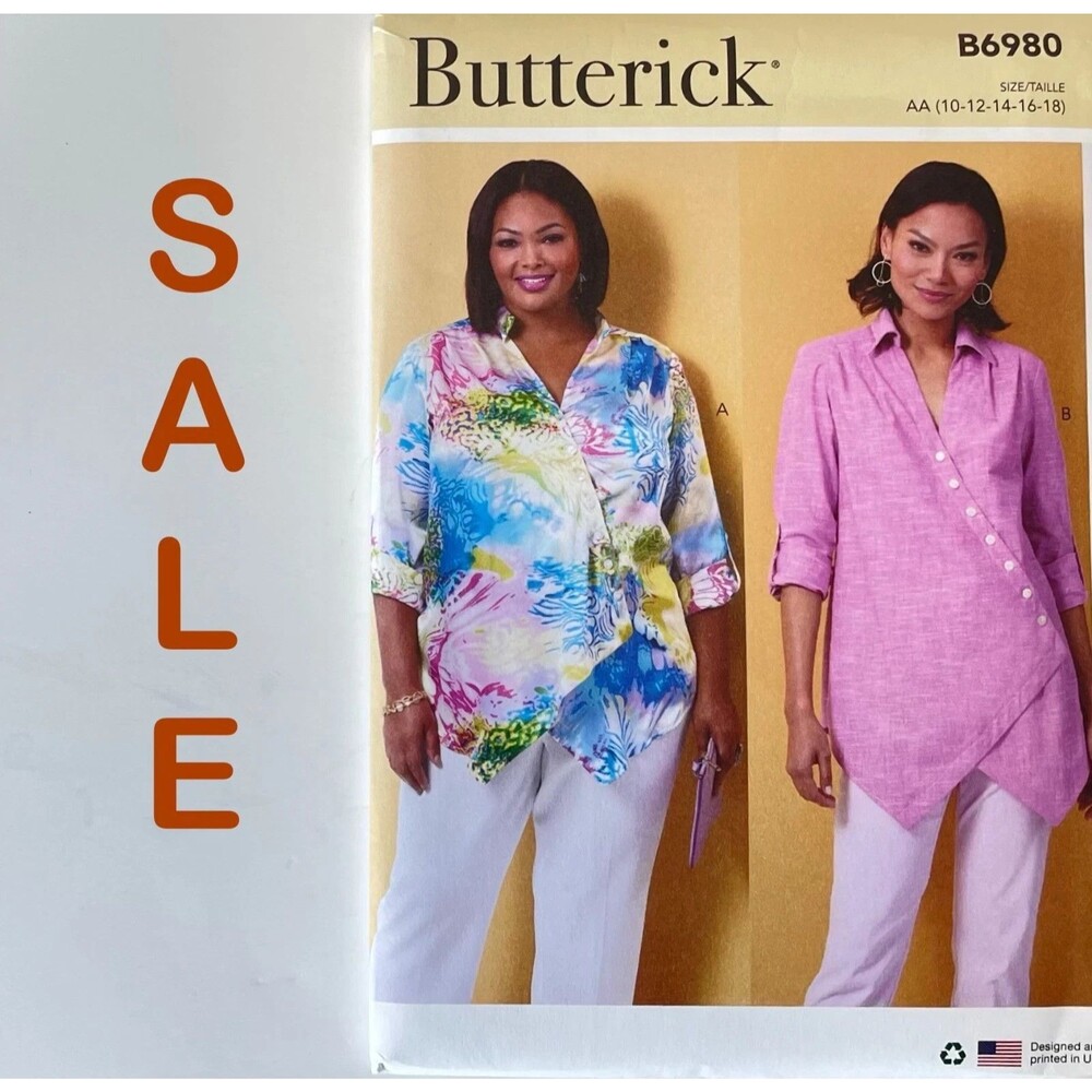 Pattern Misses Asymmetrical Button Shirt Top Butterick B6980 New/Uncut